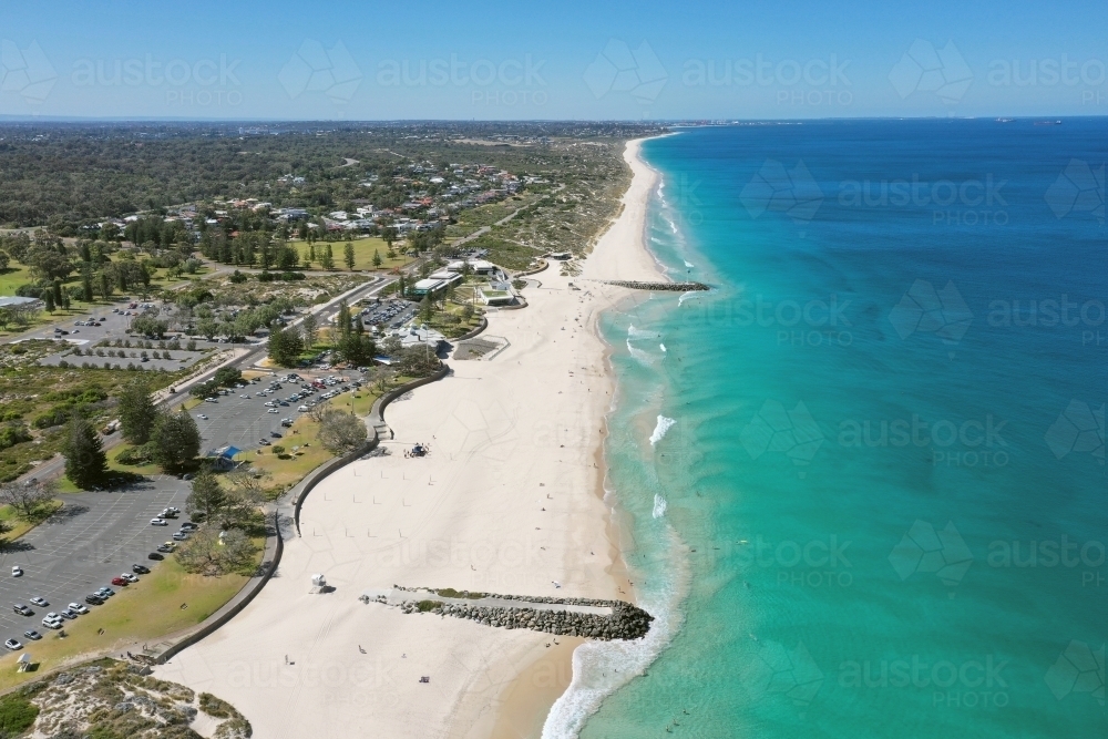 Perth's City Beach as seen from the air on a clear day in summer. - Australian Stock Image