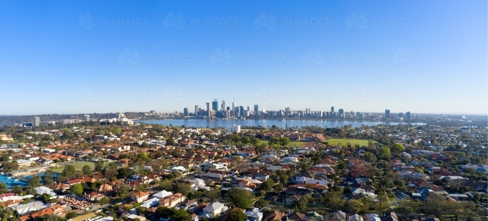 Perth Skyline and South Perth Residential Aerial View - Australian Stock Image