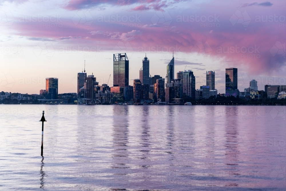 Perth skyline at sunset - Australian Stock Image