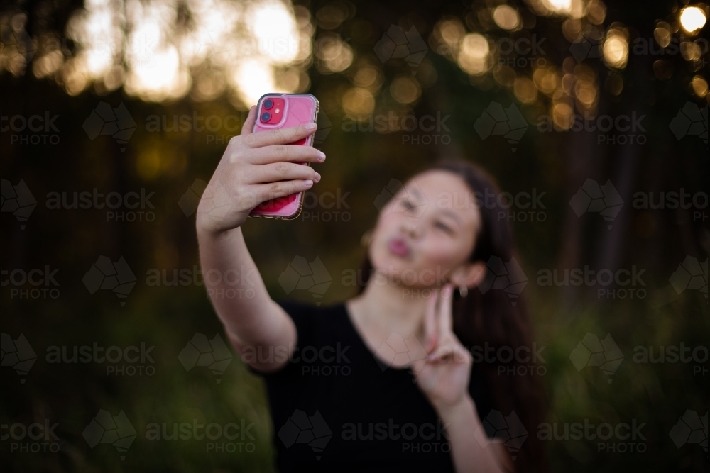 phone selfie - Australian Stock Image