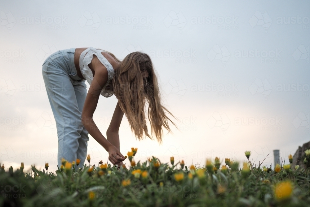 Picking the Wildflowers - Australian Stock Image