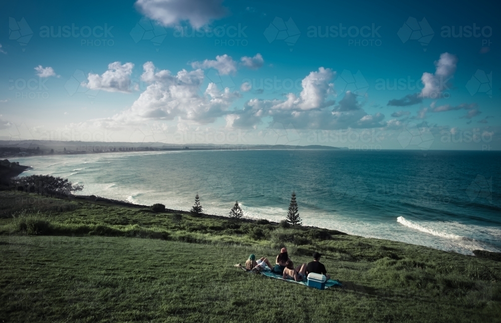Picnic at Lennox Head Headland - Australian Stock Image