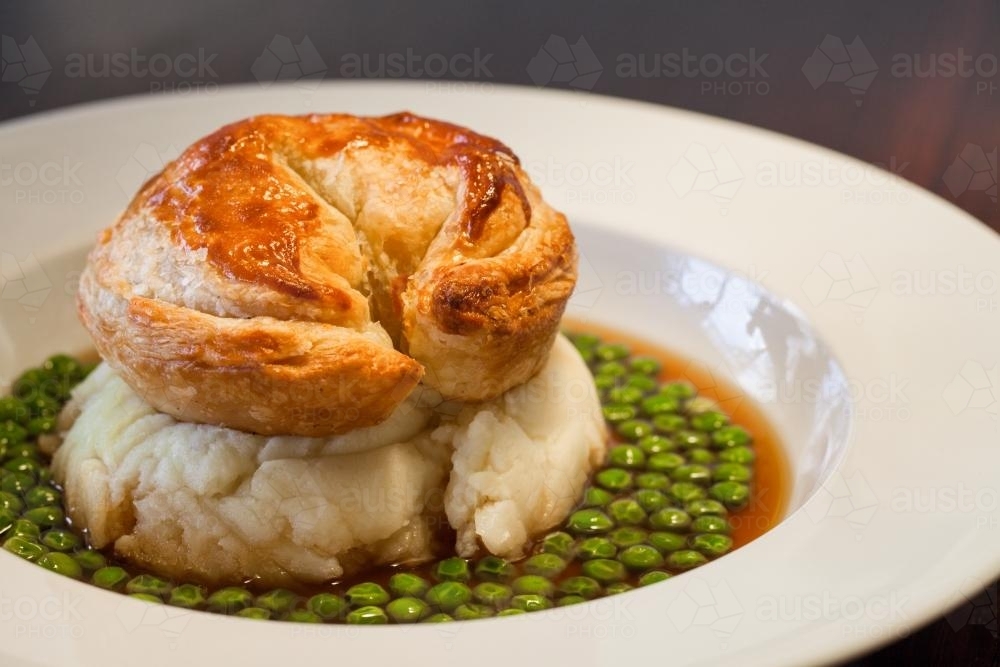 Image of Pie, Peas and Mash Pub Grub Austockphoto