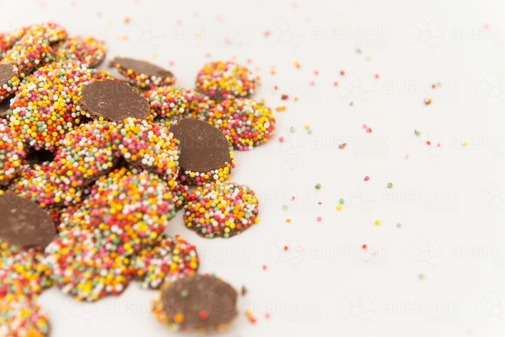 pile of chocolate freckles with sprinkles - Australian Stock Image