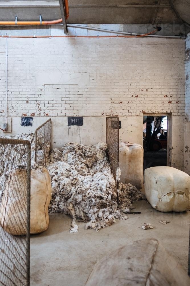 Image of Piled wool in wool grading warehouse Austockphoto