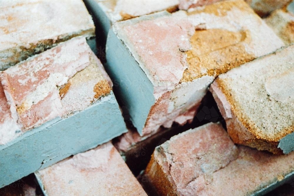 Pink and Blue Bricks and Rubble - Australian Stock Image
