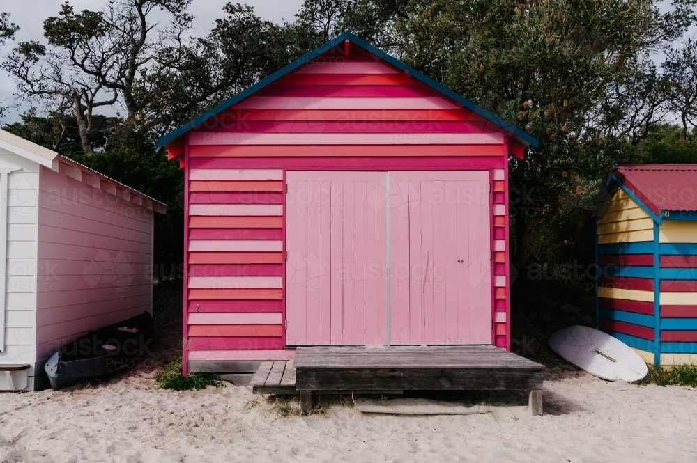 pink and red bathing hut - Australian Stock Image