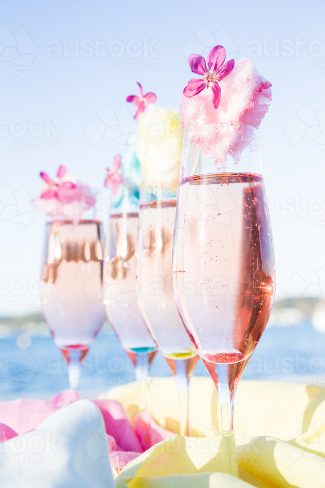 Pink Champagne with Fairy Floss - Australian Stock Image