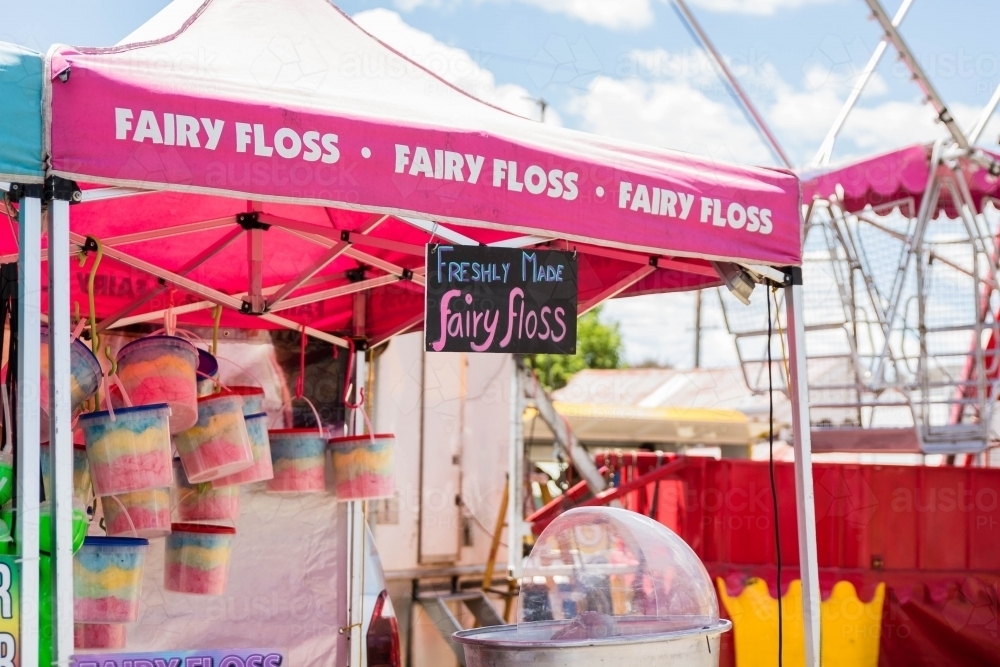 Pink fairy floss gazebo stand at local show - Australian Stock Image