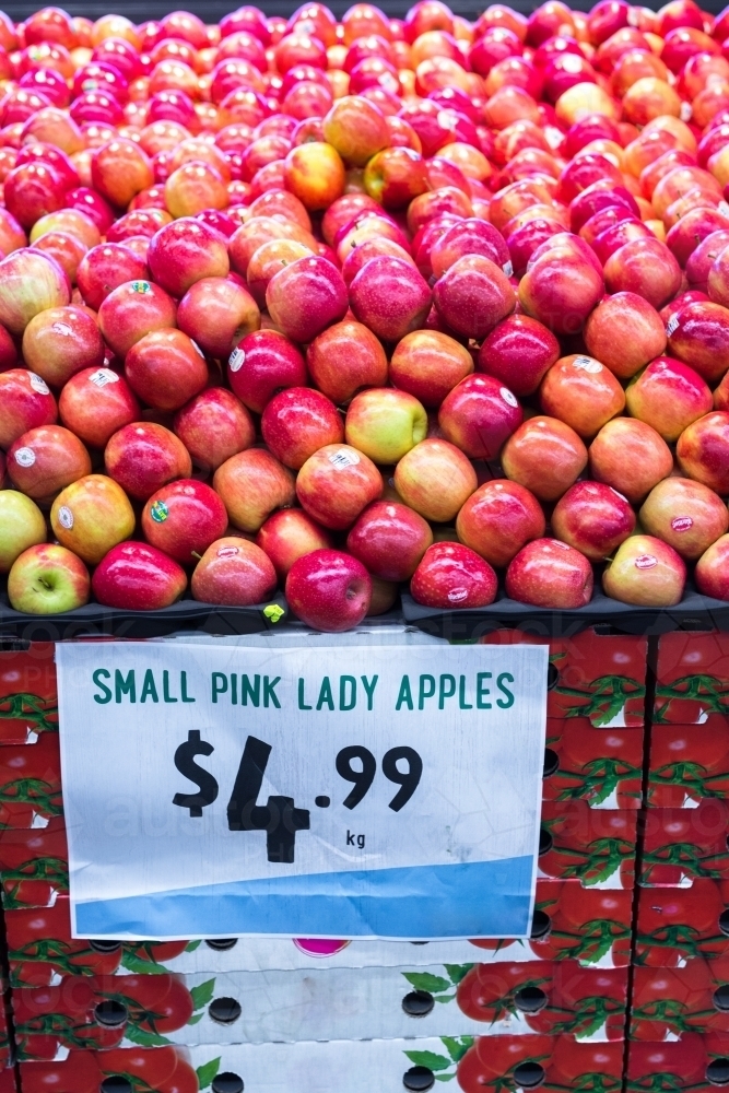pink lady apples in a supermarket - Australian Stock Image