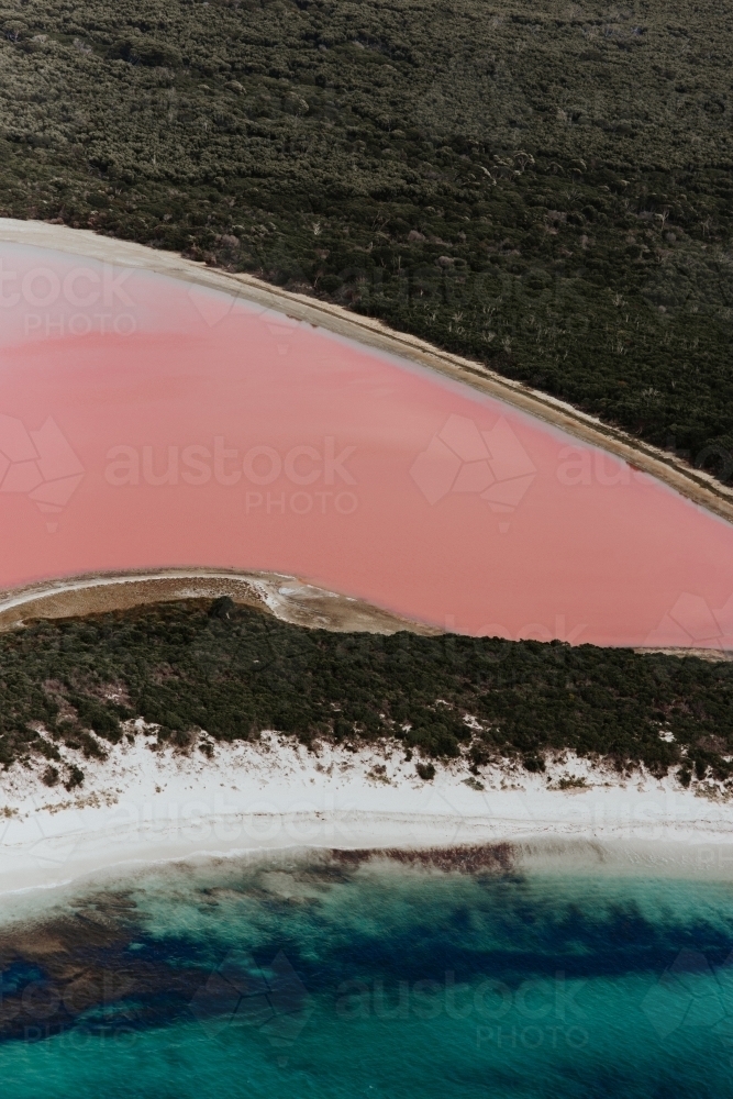 Pink Lake next to ocean - Australian Stock Image