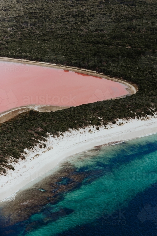 Pink Lake next to ocean - Australian Stock Image