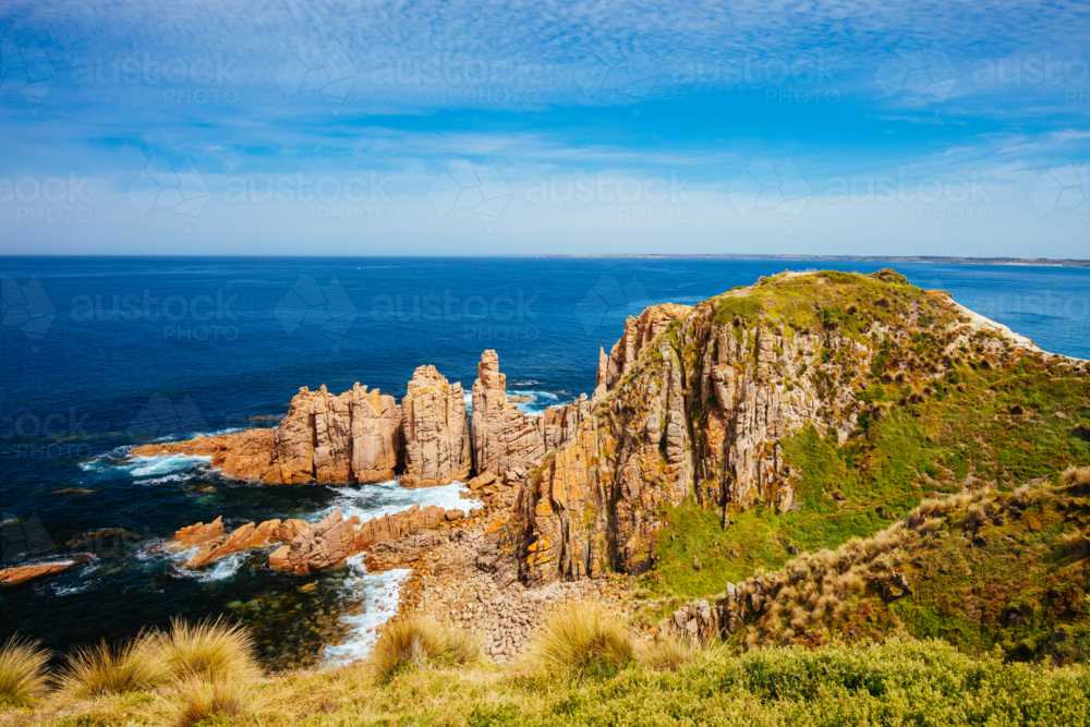 Pinnacles Lookout view of dramatic rock formations at Cape Woolamai on Phillip Island, Victoria - Australian Stock Image