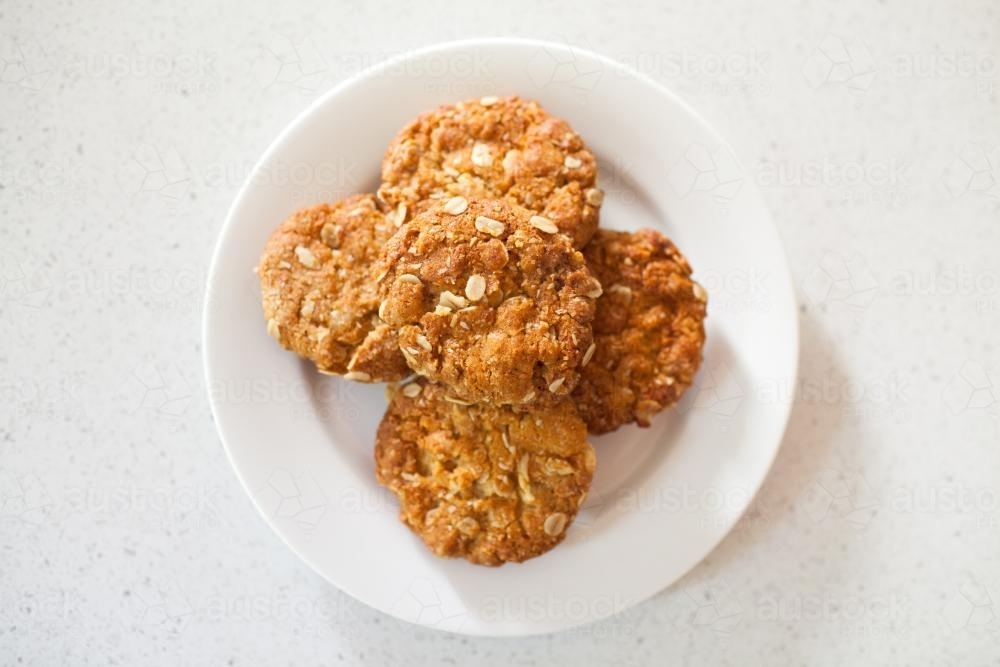 Plate of Anzac biscuits - Australian Stock Image