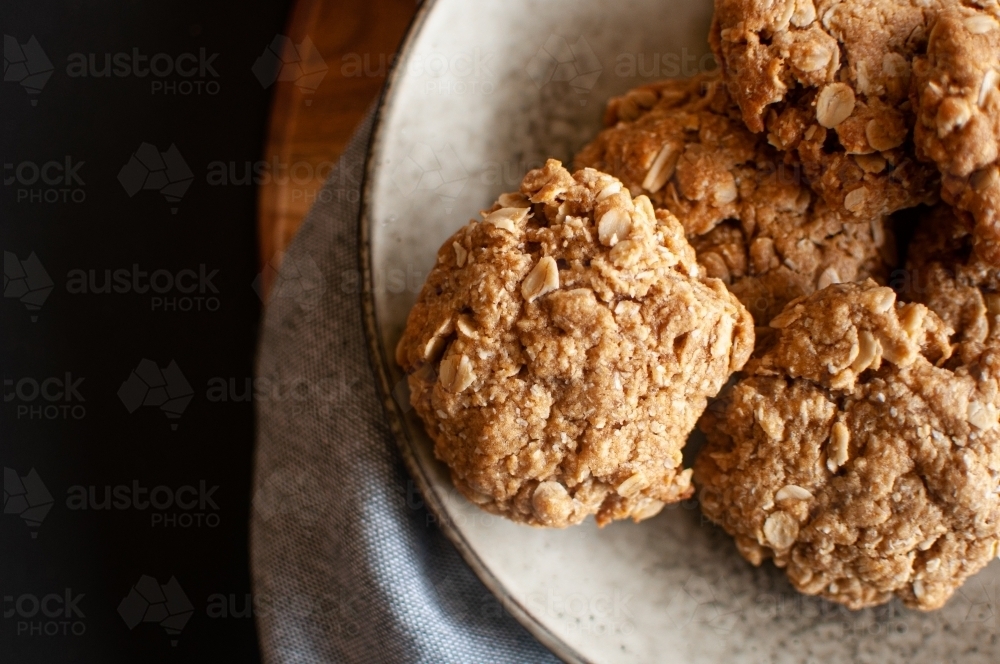 Plate of ANZAC cookies / biscuits - Australian Stock Image