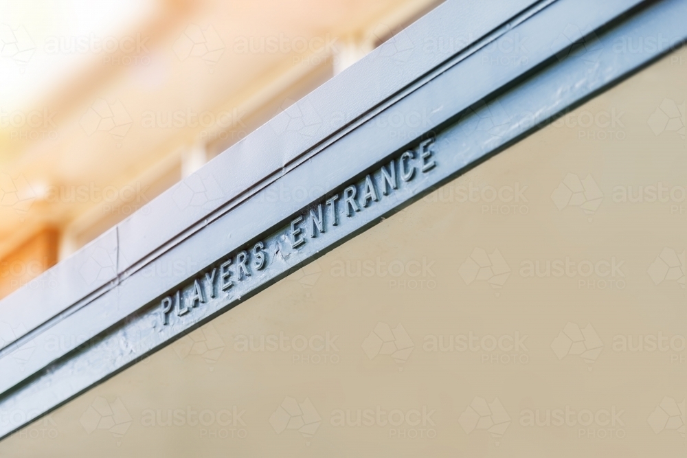 Players entrance sign on building - Australian Stock Image