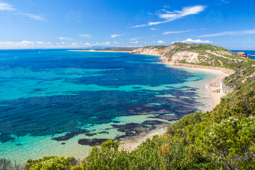 Point Nepean and Port Phillip Bay on a hot summer's day in Victoria, Australia - Australian Stock Image