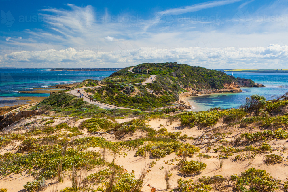 Point Nepean and Port Phillip Bay on a hot summer's day in Victoria, Australia - Australian Stock Image