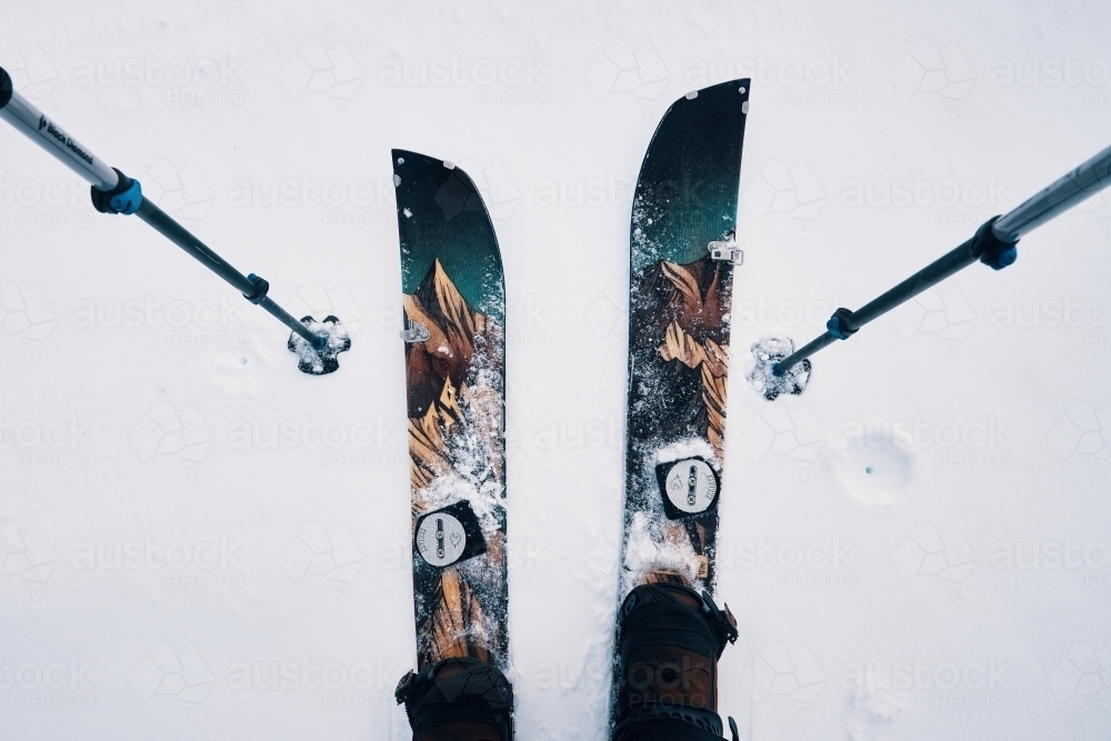 Point of view splitboarding & ski touring on snow in Australia's snowy mountains - Australian Stock Image