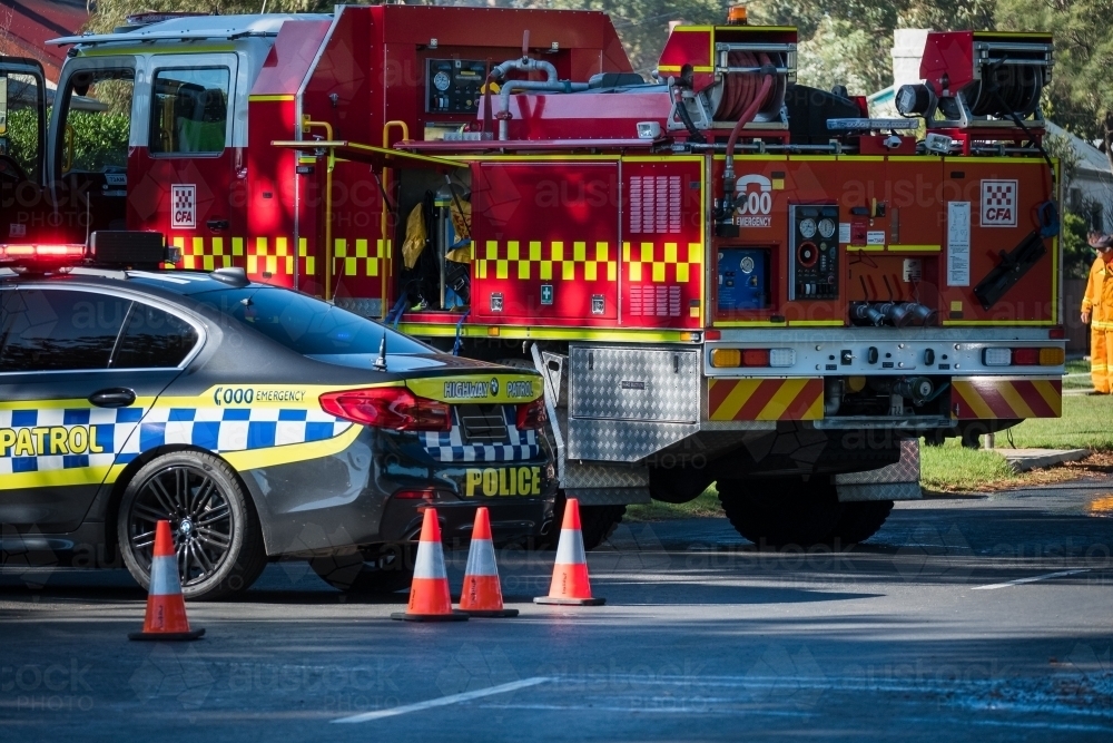 Police and fire units. - Australian Stock Image