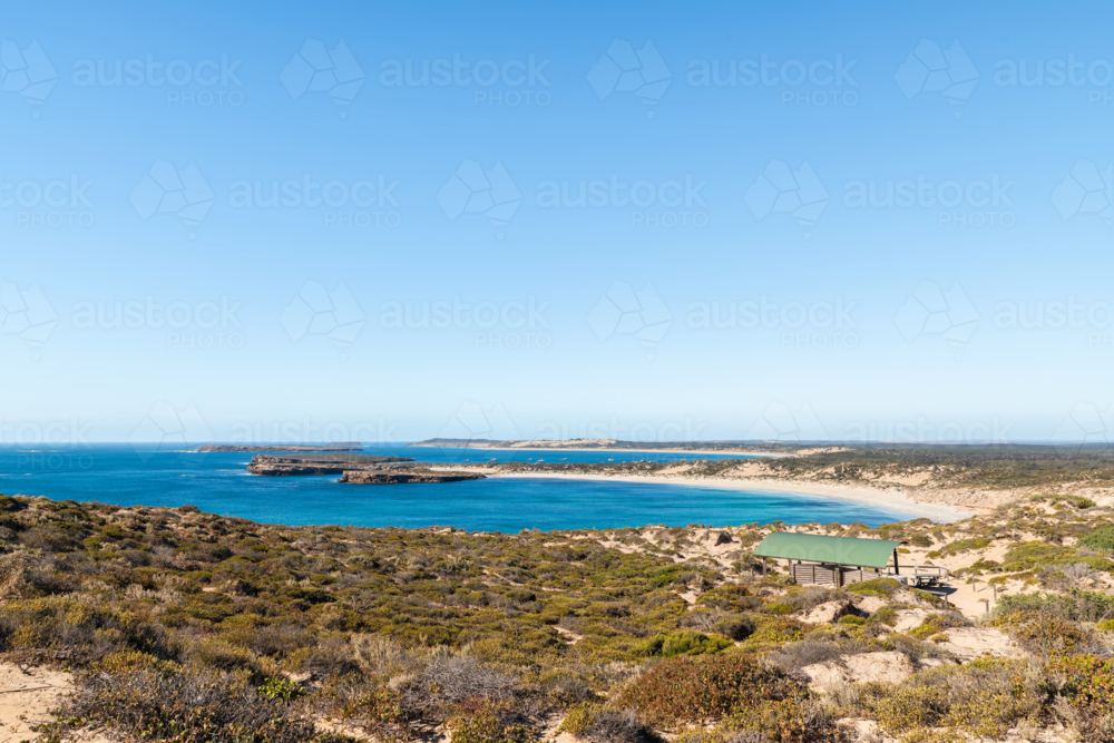 Pondalowie Bay viewed from the West Cape Lookout on a clear bright day Yorke Peninsula - Australian Stock Image