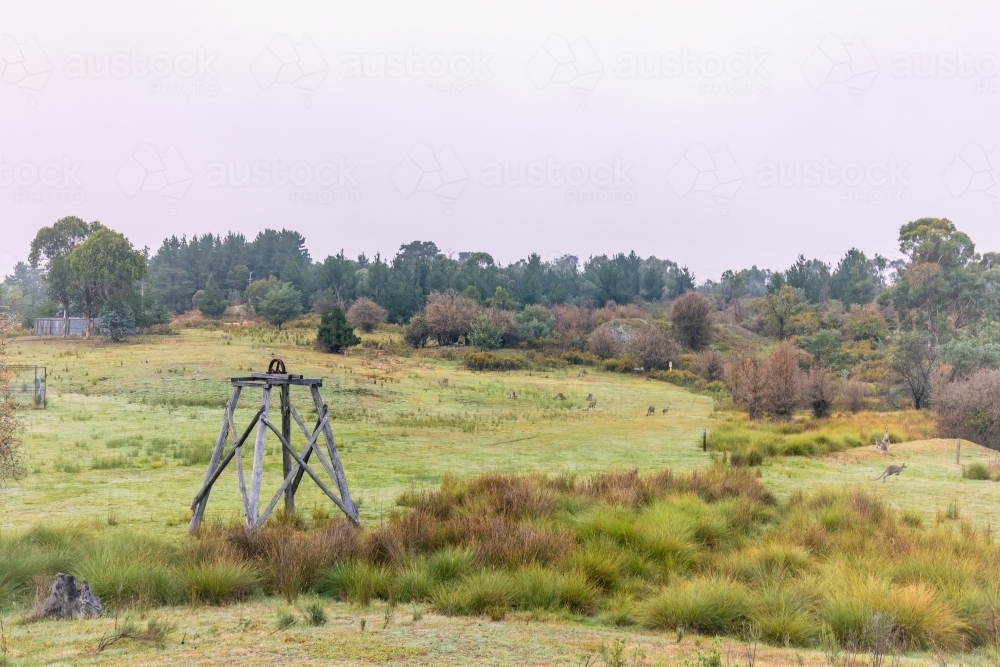 Poppet head in historic gold mining town of Hill End - Australian Stock Image