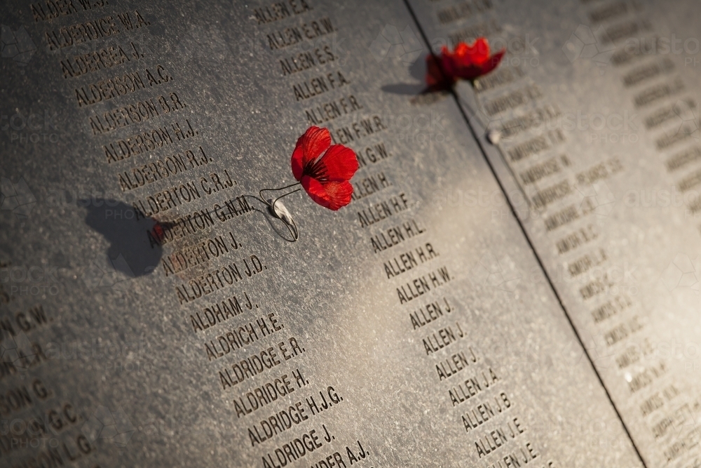 Poppies on Ex-Prisoners of War Memorial - Australian Stock Image