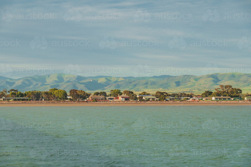 Port Germein and Mount Remarkable viewed from the sea - Australian Stock Image