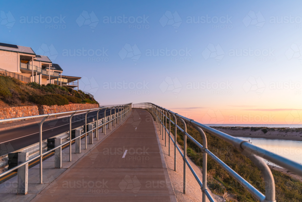 Port Noarlunga shared footpath and bike track along the Onkaparinga River at dusk. - Australian Stock Image