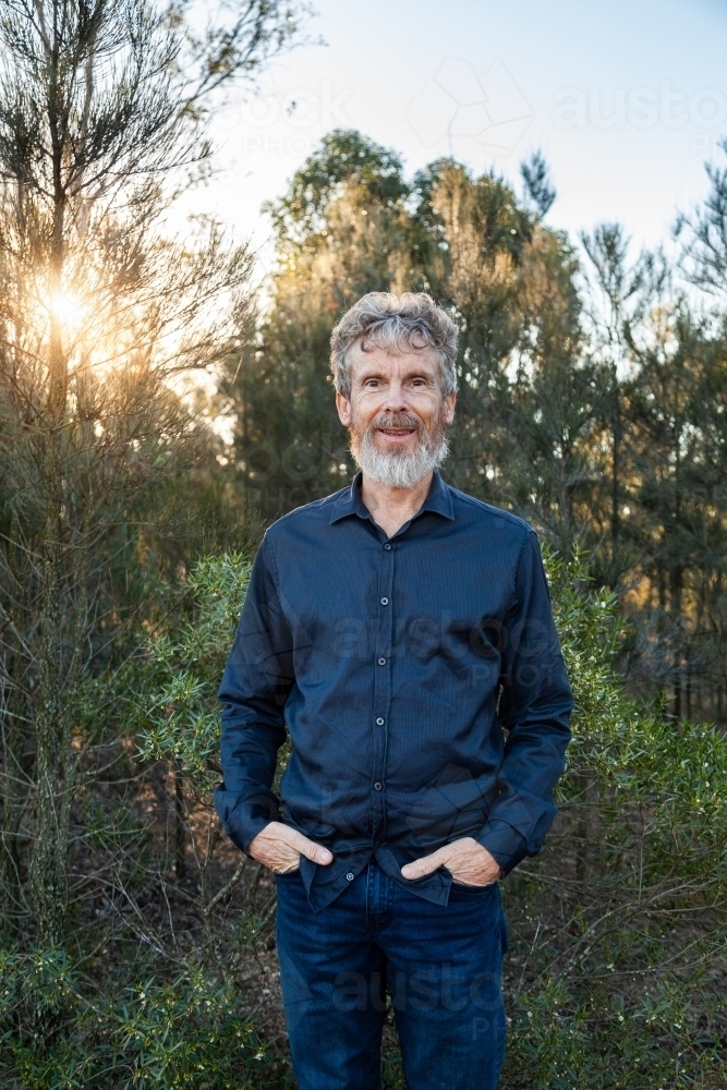 Portrait of a bearded middle aged man outside - Australian Stock Image