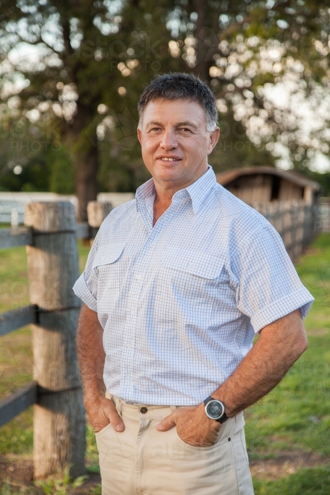 Portrait of a happy middle aged Australian man outside - Australian Stock Image