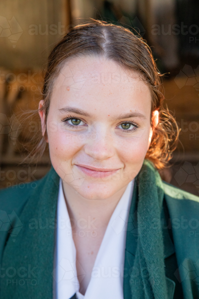Portrait of a school girl smiling - Australian Stock Image