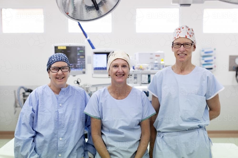 Portrait of a theatre nurse in a hospital operating theatre - Australian Stock Image
