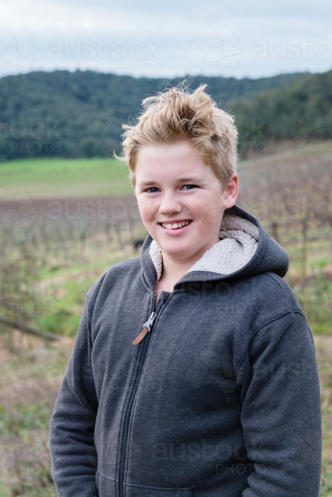 portrait of a young teen boy - Australian Stock Image