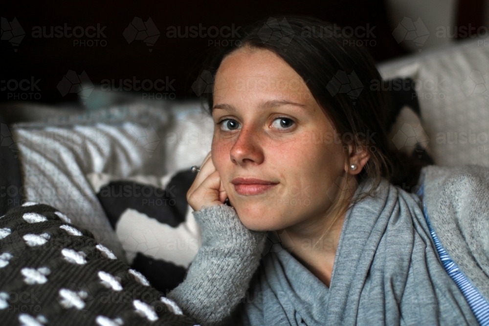 Portrait of a young teenage girl indoors - Australian Stock Image