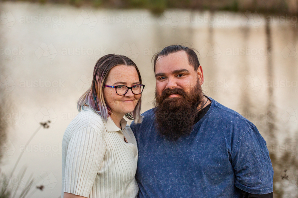 Portrait of Aboriginal couple of the Worimi people wife and husband together - Australian Stock Image
