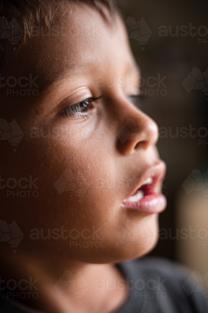 Portrait of young Aboriginal boy - Australian Stock Image