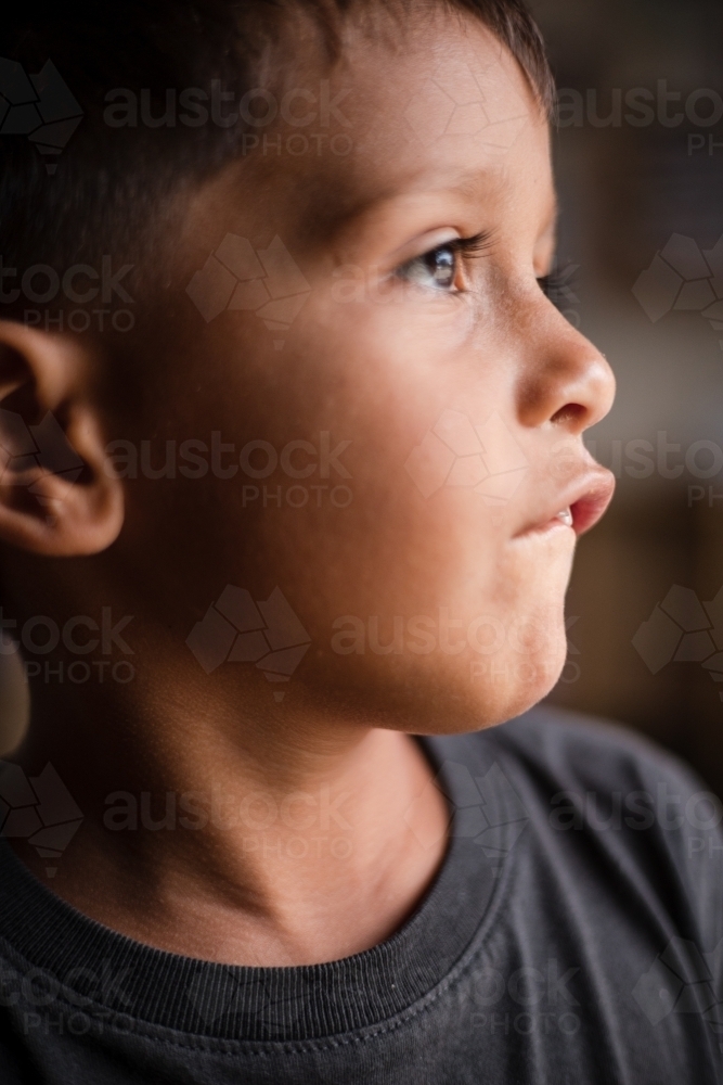 Portrait of young Aboriginal boy - Australian Stock Image