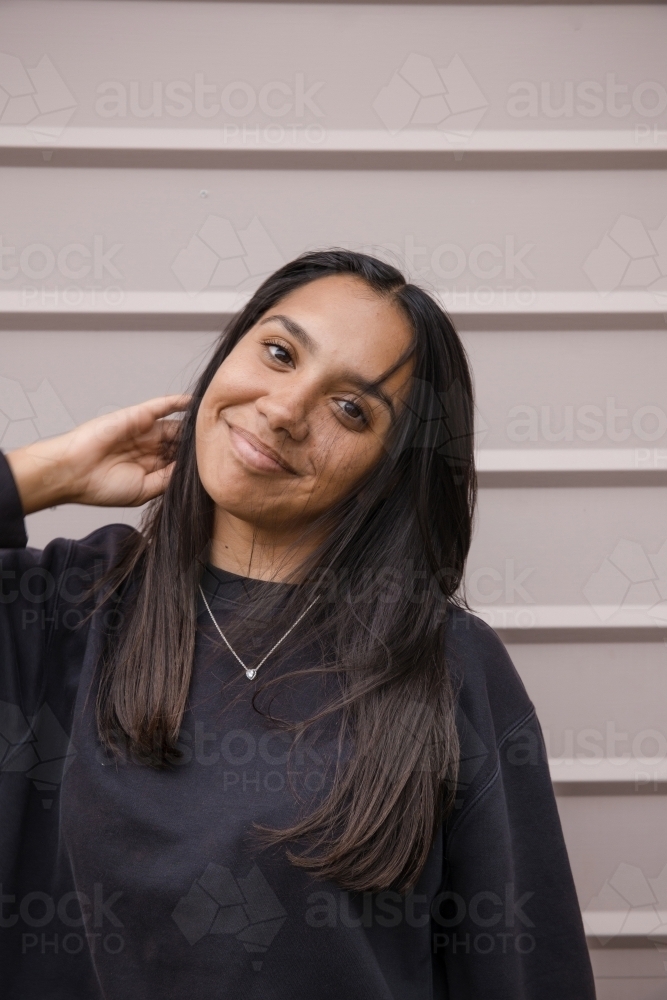 Portrait of young Aboriginal woman - Australian Stock Image