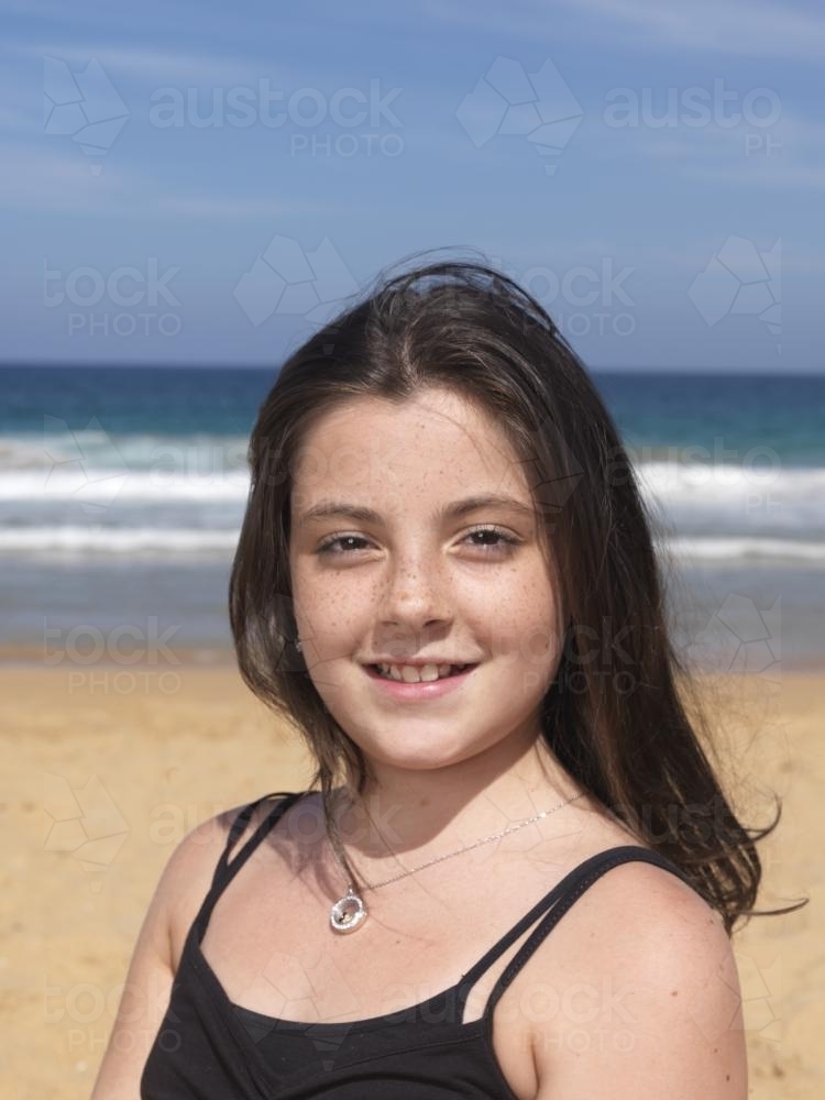 Portrait of young girl at the beach - Australian Stock Image