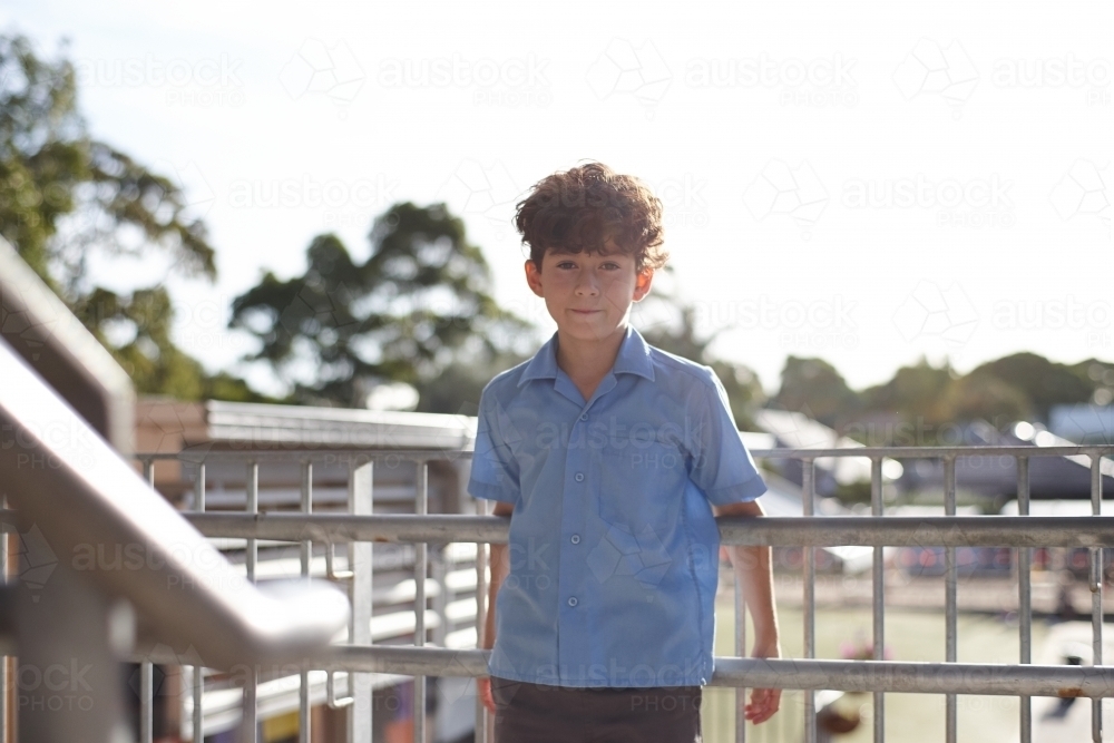 Portrait of young school boy at school - Australian Stock Image