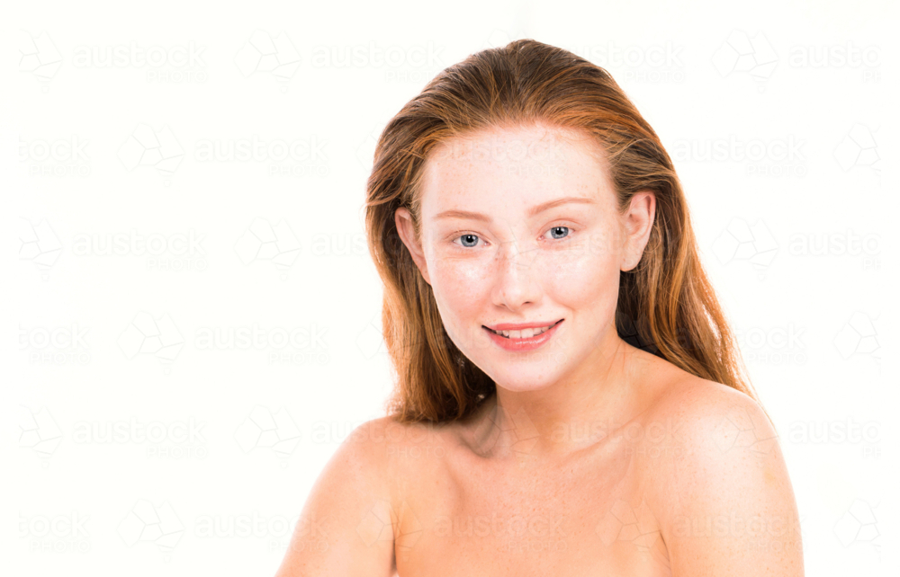 Image of portrait of young woman with smooth clear skin - Austockphoto
