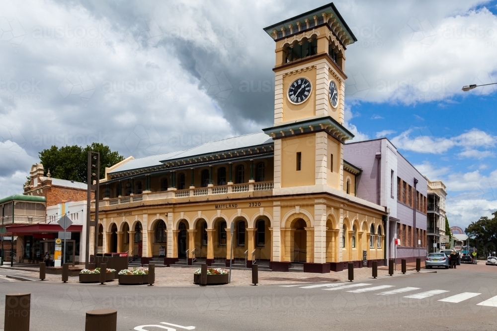 Post Office and clock tower in Maitland - historic building streetscape - Australian Stock Image