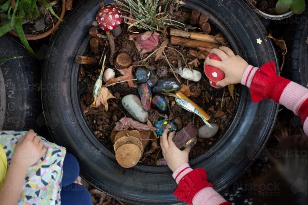 Potted fairy garden in pre-school - Australian Stock Image