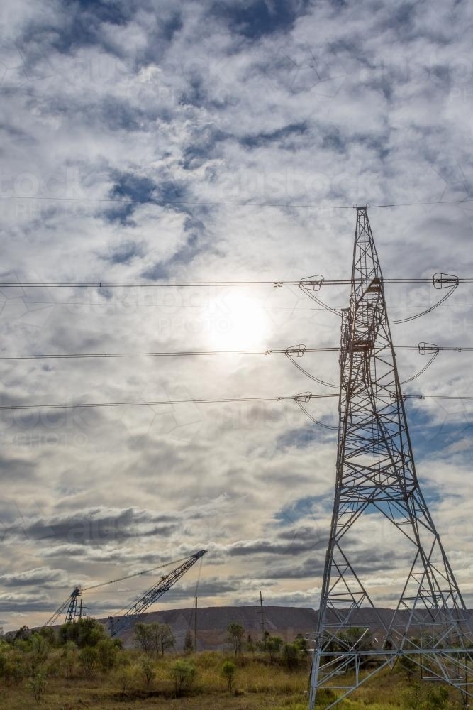 Power lines and mining digger - Australian Stock Image