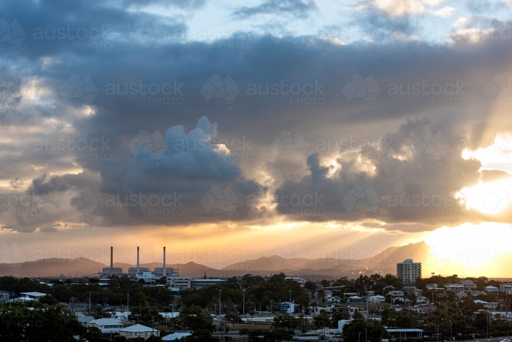 Power Station with powerful sunset - Australian Stock Image