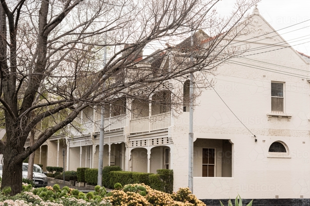 pretty white inner melbourne terrace houses - Australian Stock Image