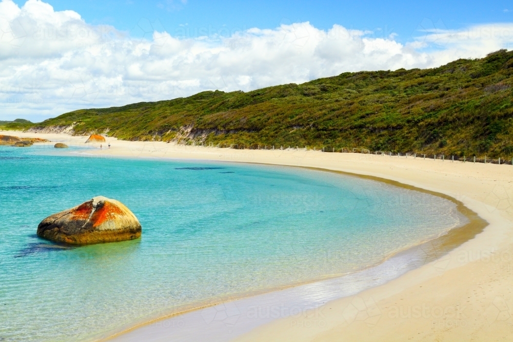 Pristine beach sand alongside the water at Greens Pool - Australian Stock Image