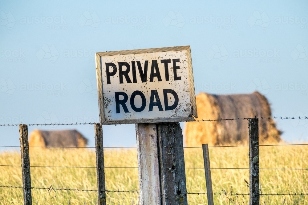 Private road sign on a rural property - Australian Stock Image