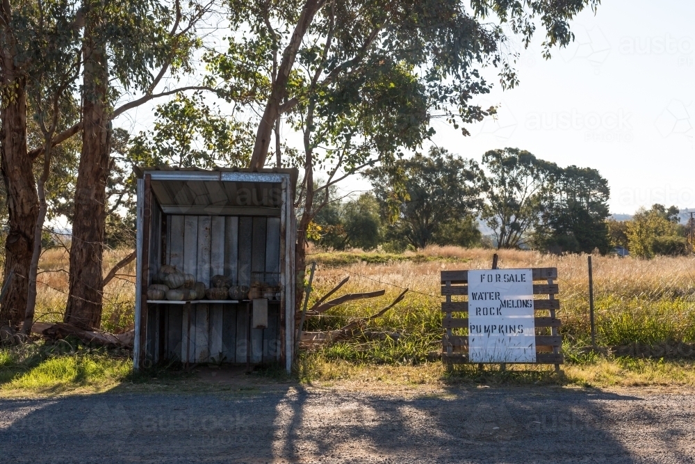 Produce for sale beside country road - Australian Stock Image
